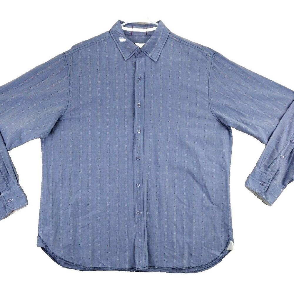 EQ Rooster Button Down Shirt Men's‎ XL Blue Long Sleeve Textured Cotton Casual